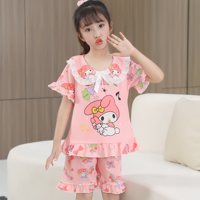Pijamas de niñas de manga corta de verano delgado jade Gui perro caricatura princesa encantadora viento encaje delgado dulce conjunto de hogar