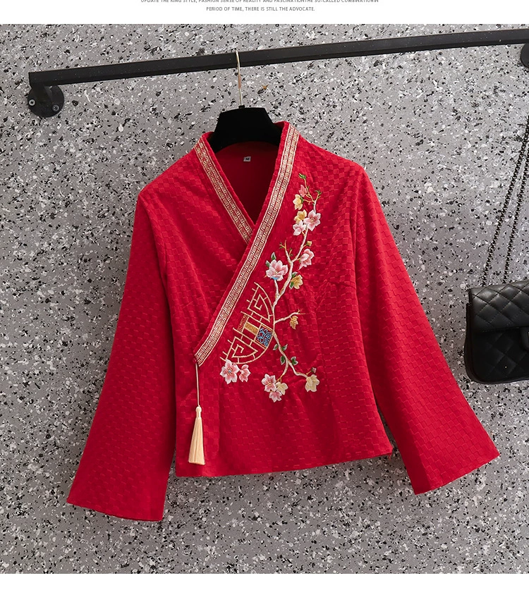  Demi-season velvet retro cheongsam, trousers for work, with embroidery, Chinese style