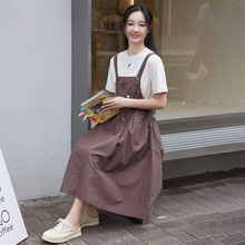 24553背带连衣裙女夏季新款2024年休闲学院风初中生吊带裙套装