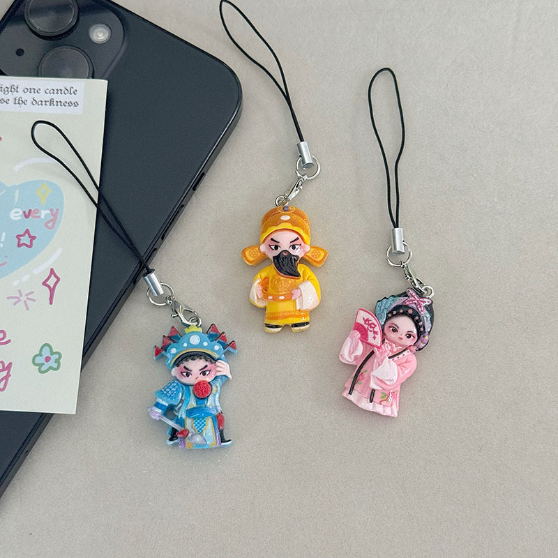 Llavero con personajes de ópera china, estilo nacional creativo, colorido, ideal como obsequio o cuerda decorativa para teléfono móvil