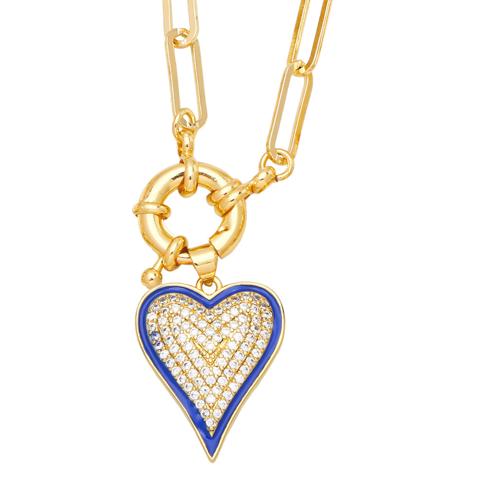 hip-hop thick chain heart-shaped pendant copper inlaid zircon necklace