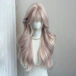 简抒假发女粉色雾感粉金色长卷发齐刘海日系软妹自然jk全头套cos