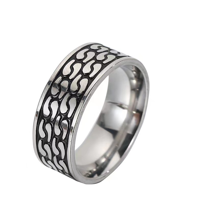 10g Weight Rings Classification 1 Piece Quantity Holiday, Banquet, Selfie Occasion 304 Stainless Steel Material Geometric, Waves Pattern All Seasons Season Unisex Gender Retro Style Retro Geometric Waves 304 Stainless Steel Unisex Rings Men Band Rings 4
