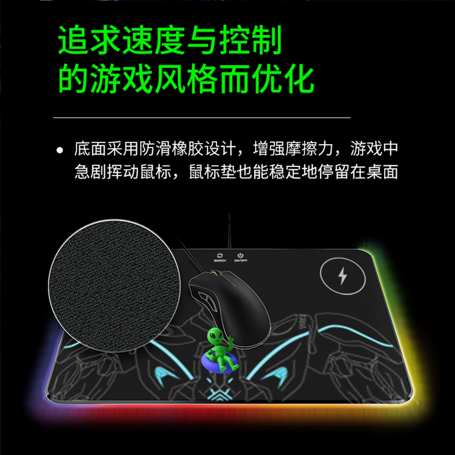 RGB светящаяся коврик для мыши 15W беспроводная зарядка игровой прочный акриловый э-спорт пользователь специальная подкладка водостойкая и нескользящая