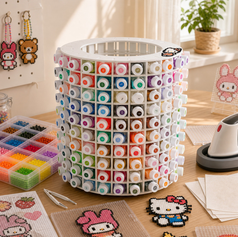 Desktop round bead storage box, bead jars with compartments, rotating organizer, practical bead storage rack Desktop round bead storage box, bead jars with compartments, rotating organizer, practical bead storage rack