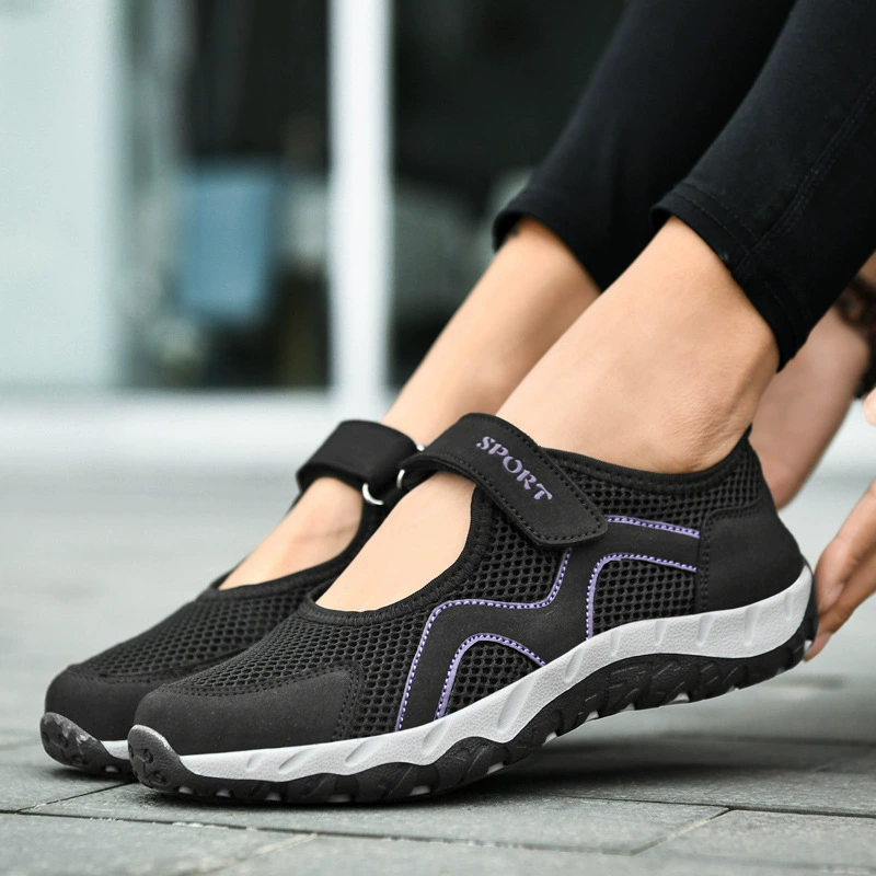 Летняя женская обувь, танцевальная обувь, обувь для мам среднего и пожилого возраста, нескользящая обувь для пожилых людей, полые дышащие прогулочные туфли, сетчатая обувь, сандалии.