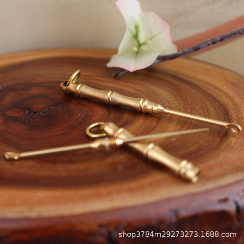 Brass Toothpick Ear Spoon Key Pendant Pure Copper Multifunctional Portable Storage Digging Metal Ear Spoon Toothpick Cleaner