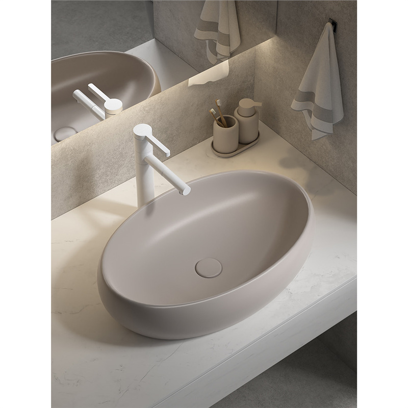 Viento moderno mate gris khaki cerámica mesa lavabo artístico lavabo único lavabo