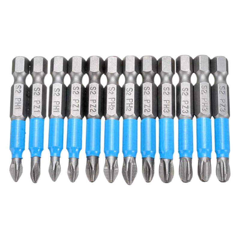 Mango hexagonal cabeza de destornillador antideslizante 12PC anillo de bolsa de cuero azul 50mm destornillador eléctrico combinación traje fuerte magnético Cruz destornillador cabeza