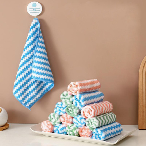 Rag wholesale cationic microfiber seamed wavy square kitchen absorbent thickened cleaning dishwashing scouring pad