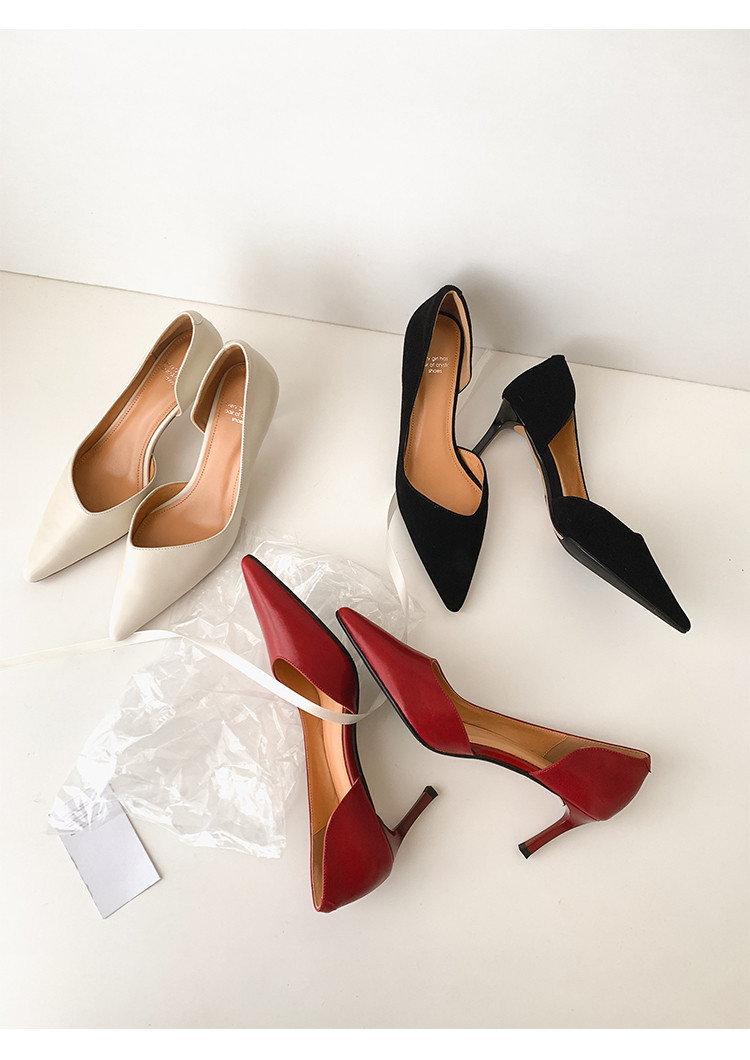 Giày sandal cao gót nữ mũi nhọn kín mũi hở gót, đế nhọn mềm đi làm — đen, màu đỏ tía, Màu trắng nhạt chi tiết 17