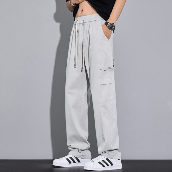 2025 Summer New Cotton Men's Straight Casual Pants Men's American Style Retro Loose Wide Leg Overalls