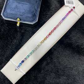 瑞钻珠宝新款小红书直播热卖培育彩宝椭圆形4*6mmS925银彩虹手链