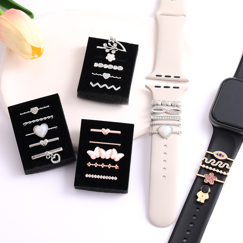 新款镶钻适用于苹果Apple watch 手表硅胶表带装饰环装饰钉扣表带