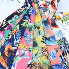 印花树叶图片涤纶印花布家居服沙滩裙梭织面料100D四面弹抽象印花