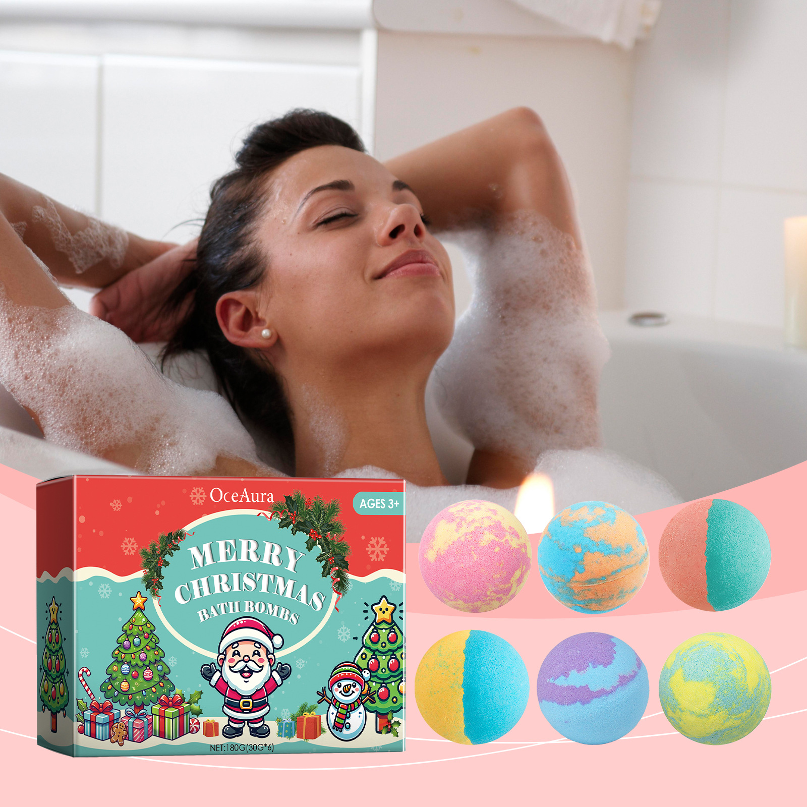 Boule de bain colorée de Noël, boule de bain nettoyante hydratante et parfumée aux plantes pour douche à bulles_voghion.com