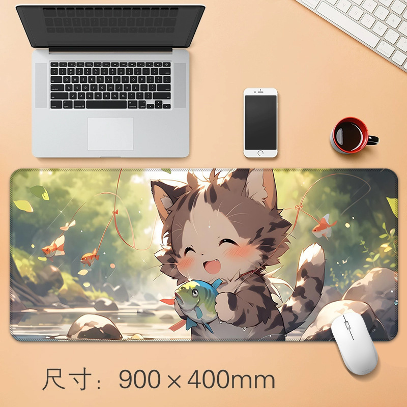 源头工厂直销大号鼠标垫创意动漫小猫办公桌垫防滑精密锁边鼠标垫|undefined