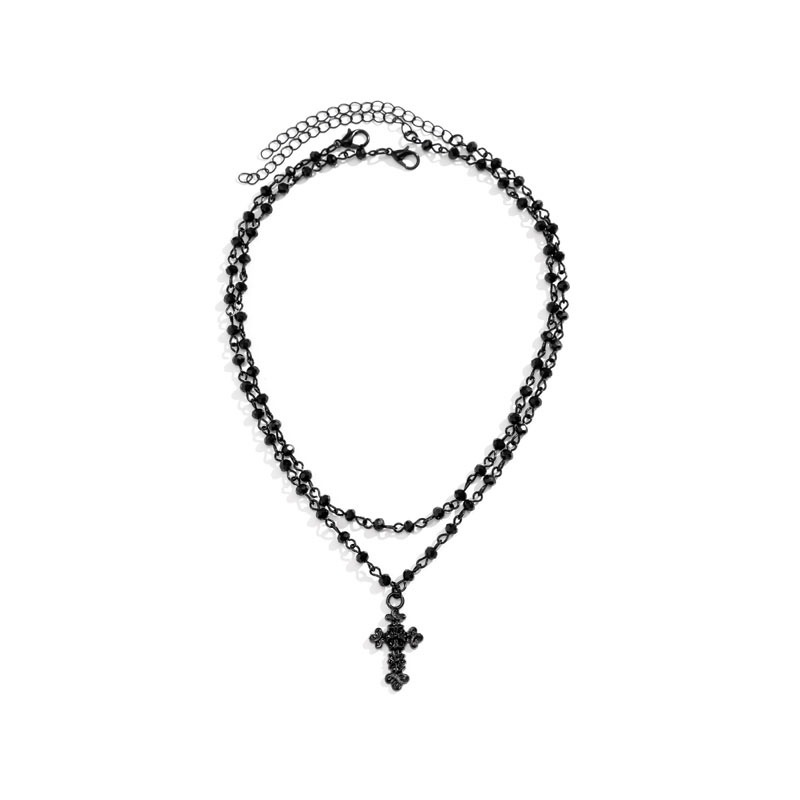 Wholesale Jewelry Punk Cool Style Cross Star Rose Alloy Crystal Iron Plating Layered Necklaces display picture 5