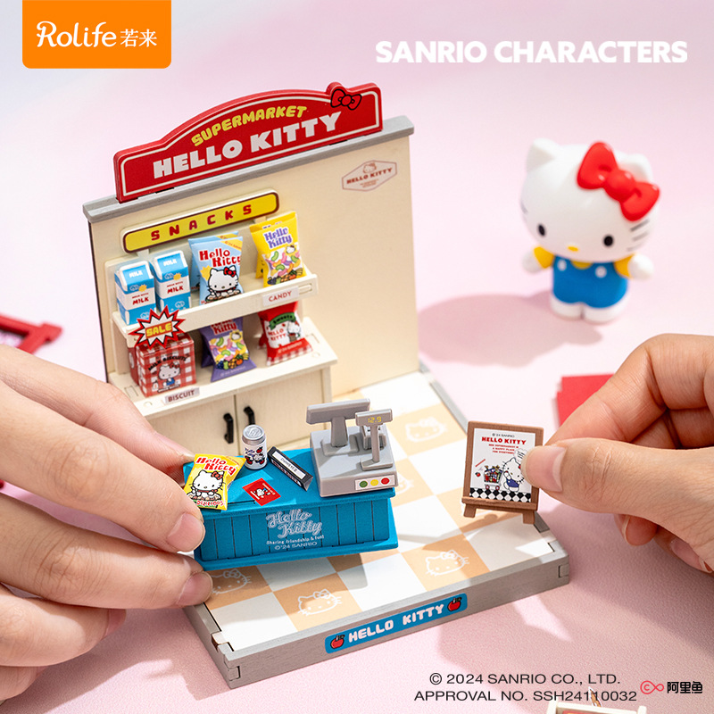 Ruo Wei Ruo Lai Familia Sanrio Melody Culomi Cabaña de bricolaje ensamblada a mano modelo en miniatura regalo mujer