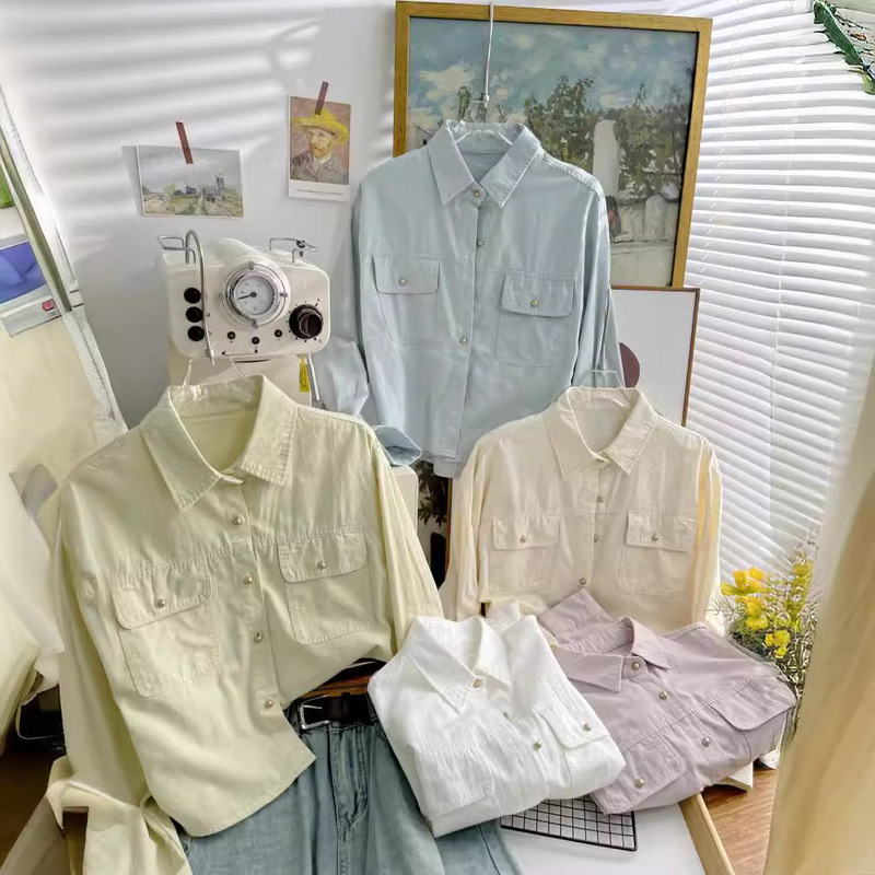 Casual Loose Short Shirt Women's Pure Cotton 2024 Spring and Autumn All-Match Slim Shirt Short Coat 4532