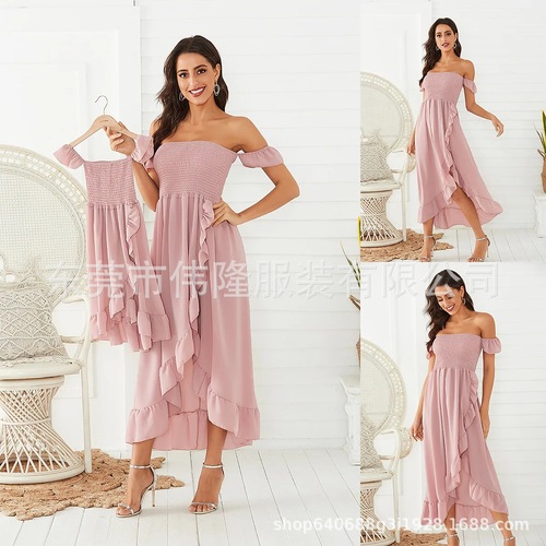 Cross-border new parent-child dress, floral long dress for mother + daughter + baby, home parent-child family set