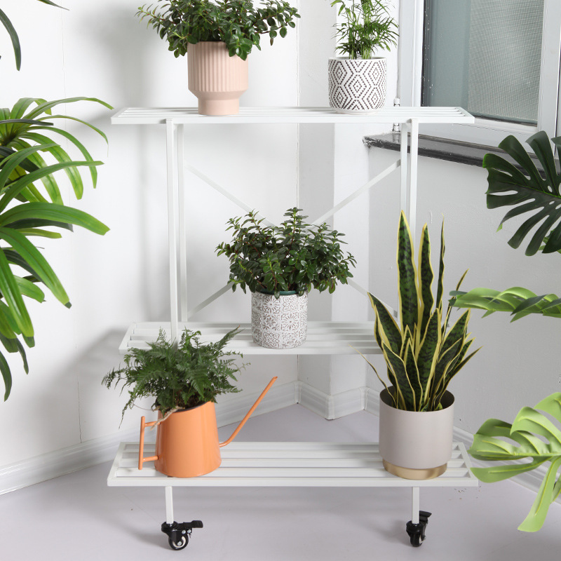 Multi -layer flower rack balcony shelf can move floor -to -ceiling…