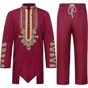 Foreign Trade Cross-border Best Selling Muslim Middle East Men's Clothing African Men's suit Bronzing Jacket Pants 2-piece Set