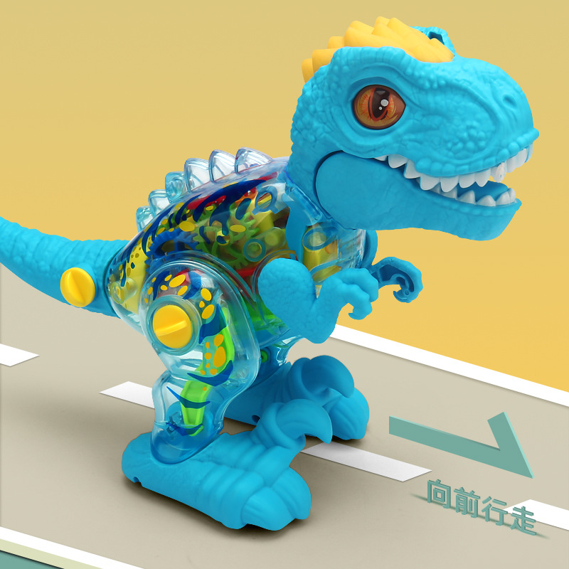 Conjunto de luz de música de dinosaurio de engranaje transparente eléctrico Tyrannosaurus simulación dinosaurio puesto de juguete para niños al por mayor