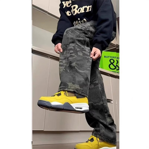 Army Green Camouflage Jeans for Men - Autumn/Winter Logging Worker Pants - American Street Style Straight Leg Casual Long Pants