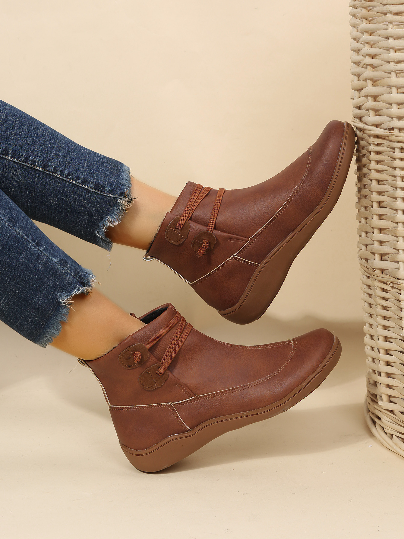New large-size short tube women's flat solid color women's boots_voghion.com