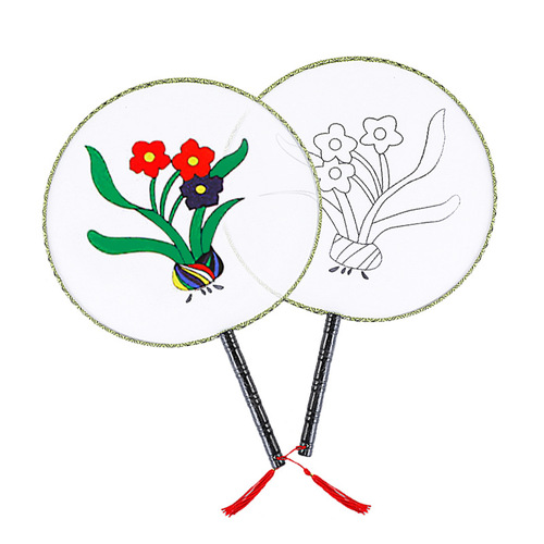 Summer vacation children's painting diy round fan, palace fan, round palace fan, handmade fan with pattern and coloring graffiti