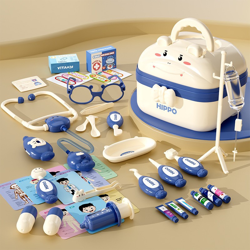 Niños en casa pequeño médico juego de juguetes simulación estetoscopio caja médica enfermera juego de roles inyección conejo