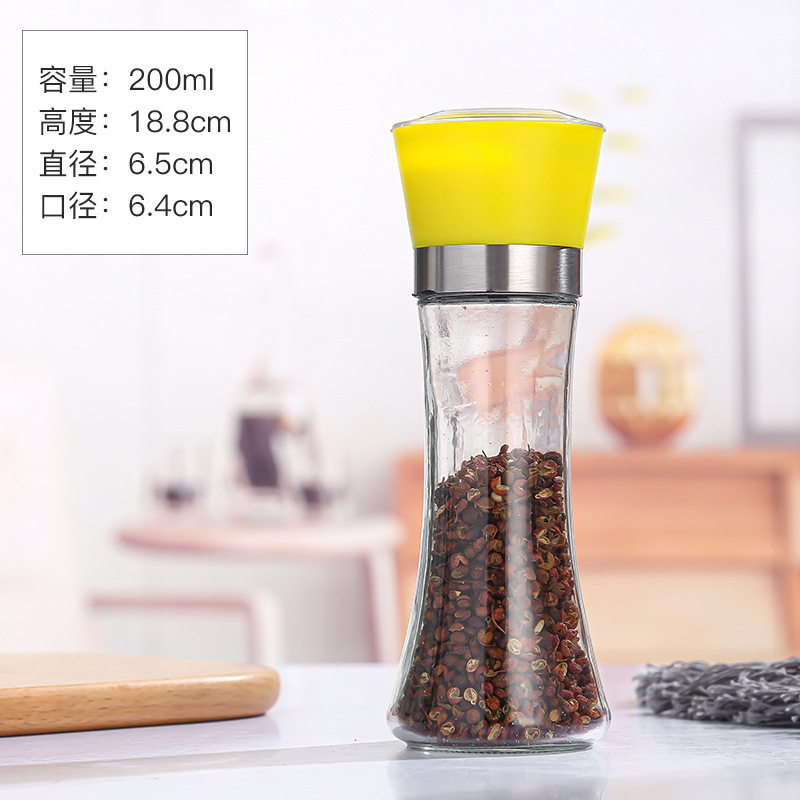 手動グラインダーブラックペッパーグラインダーボトル屋外バーベキューグラインダー家庭用ガラス調味料瓶ペッパーグラインダー|undefined
