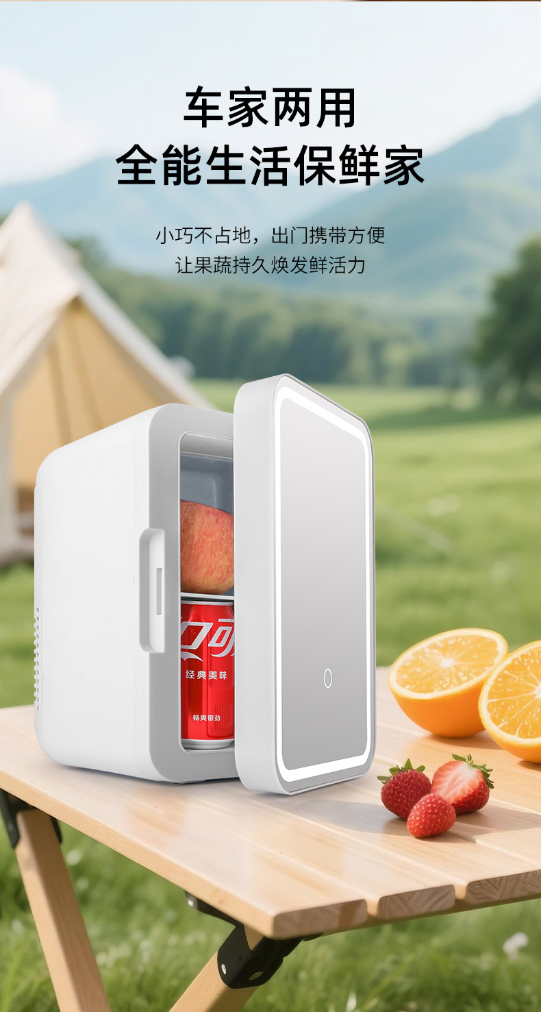 8L Car Refrigerator with Light Mirror Cosmetics Refrigeration and Preservation Dormitory Home Refrigerator Heating and Cooling Box Cannot Be Frozen