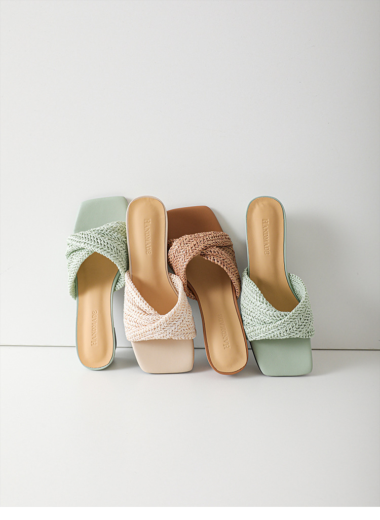 Sandal cao gót nữ quai chéo mũi vuông hở ngón, gót thô 6 cm — Cao gót màu trắng gạo 6 cm chi tiết 18
