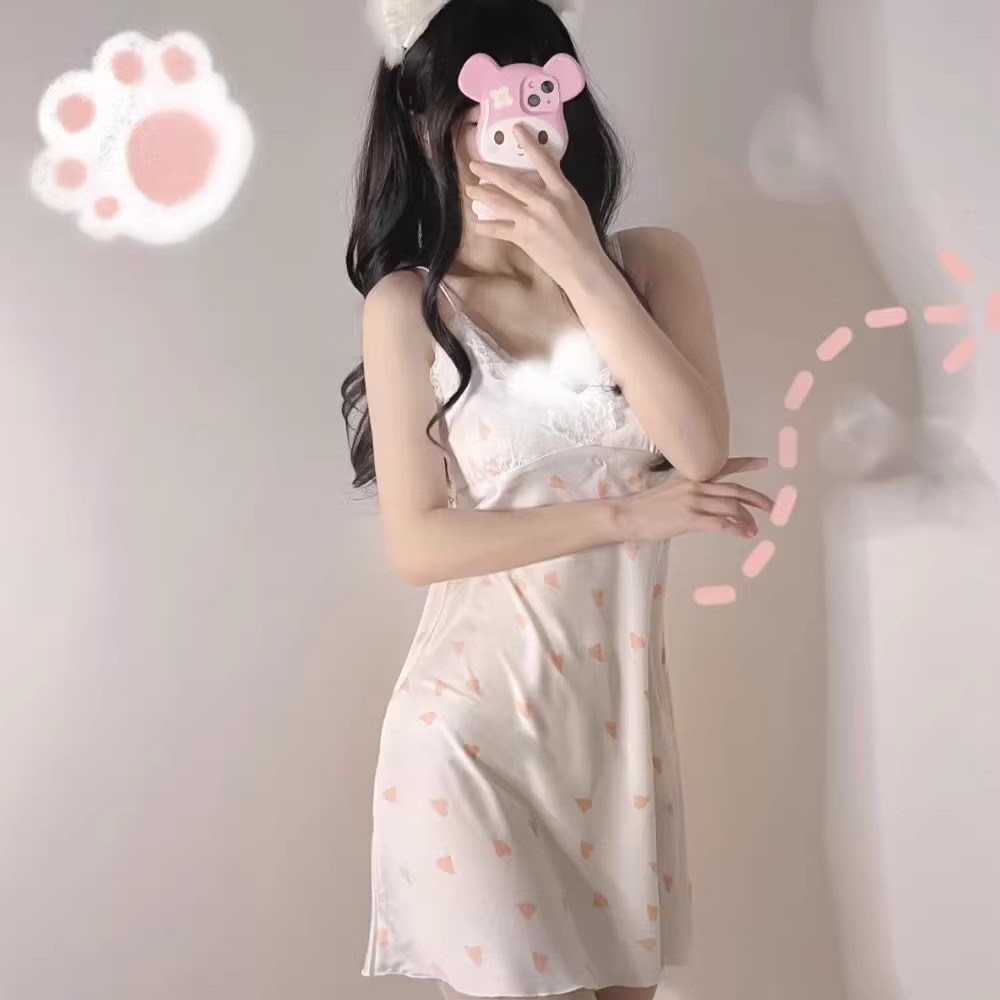 2025 con cojín de pecho pijama de verano puro lace de lazos vestido de pijama vestido de amor sexy ropa para el hogar