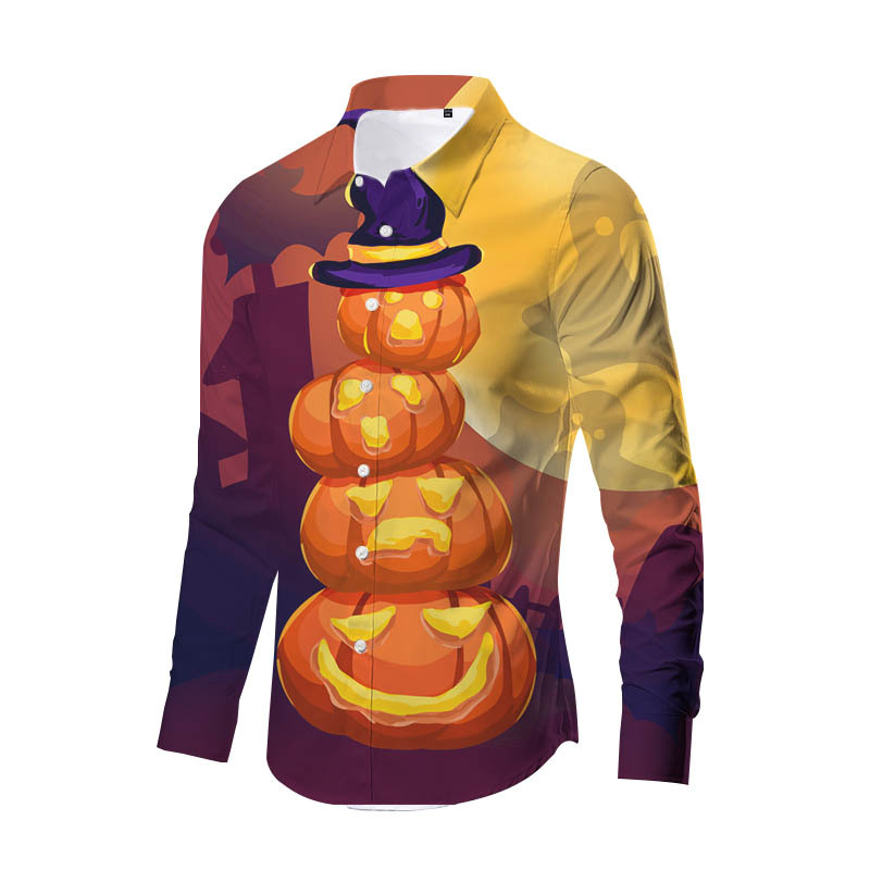 Europa y América nueva transfronteriza más TAMAÑO DE Halloween impreso de horror de los hombres delgados de moda impreso camisa de manga larga top