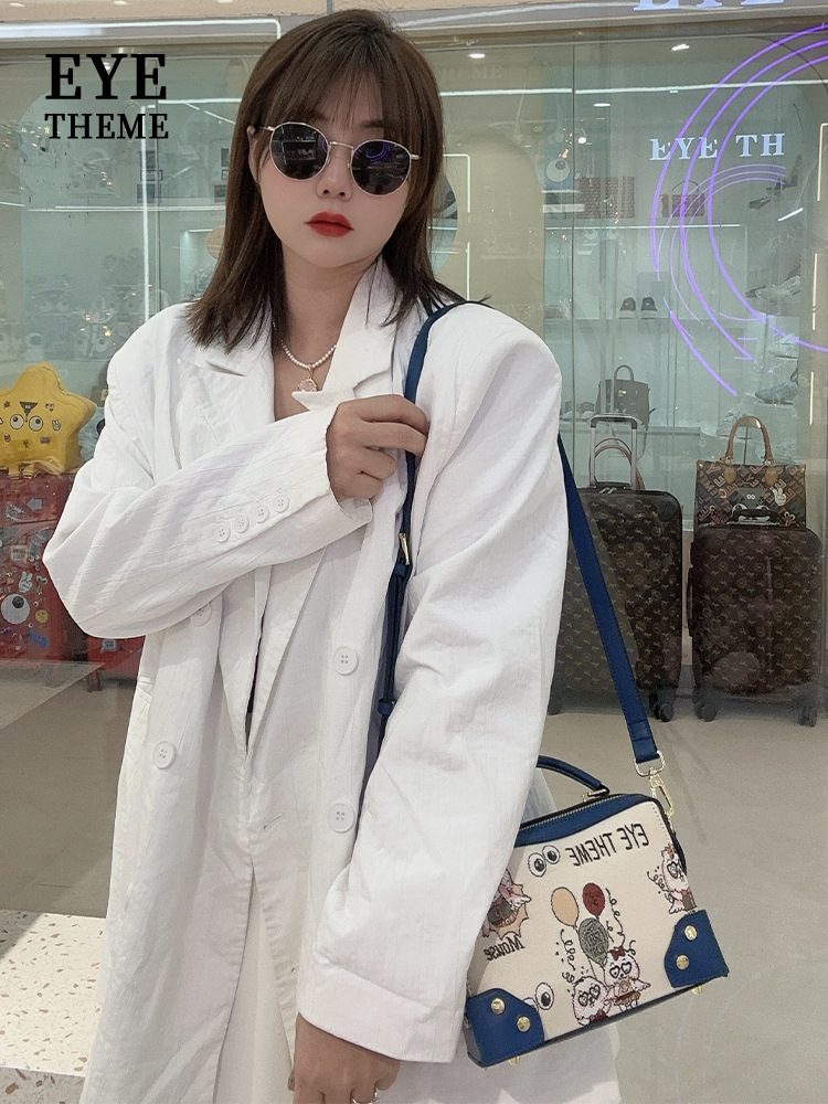 Color contraste de dama lienzo denim bordado bolso de hombro adorable diseño de nicho cremallera inclinada 2705#