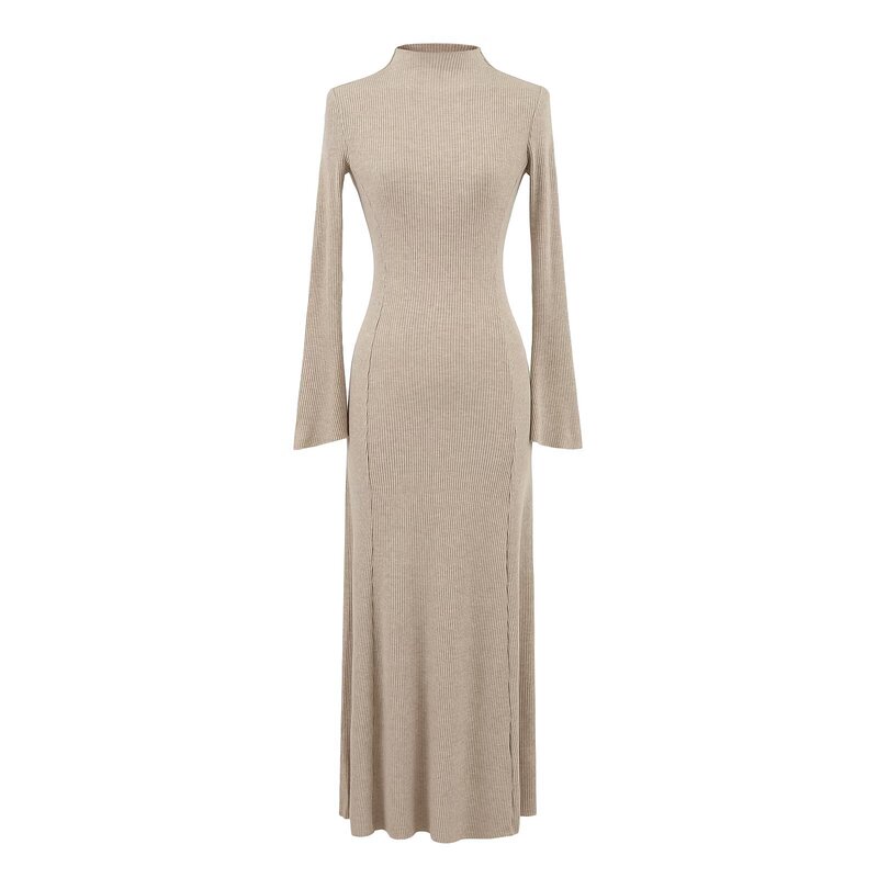 Autumn and Winter Pure Desire Half-high Neck Horn Sleeve dress Tight Waist Hip Small Lengthened dress Knitted Sweater