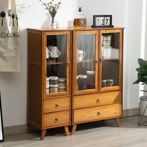 Sideboard Storage Cabinet Kitchen Bowl Cabinet Household Solid Wood Simple Modern Living Room Storage Rack Tea Cabinet