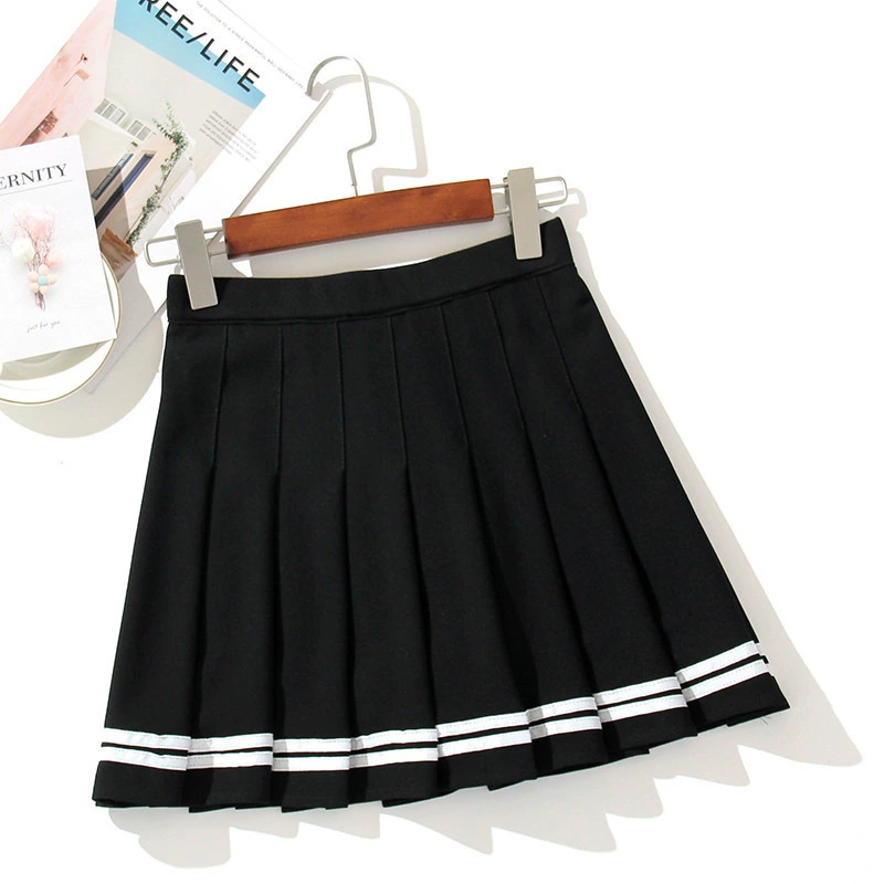 Осенняя pleated юбка, спортивная форма, эластичный пояс, А-силуэт