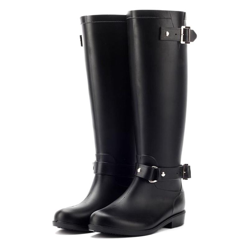 Botas de lluvia altas de moda Hebilla Cremallera roja Zapatos de agua de estilo coreano Botas de Martin impermeables para mujer Botas de lluvia Botas de nieve Botas de moto