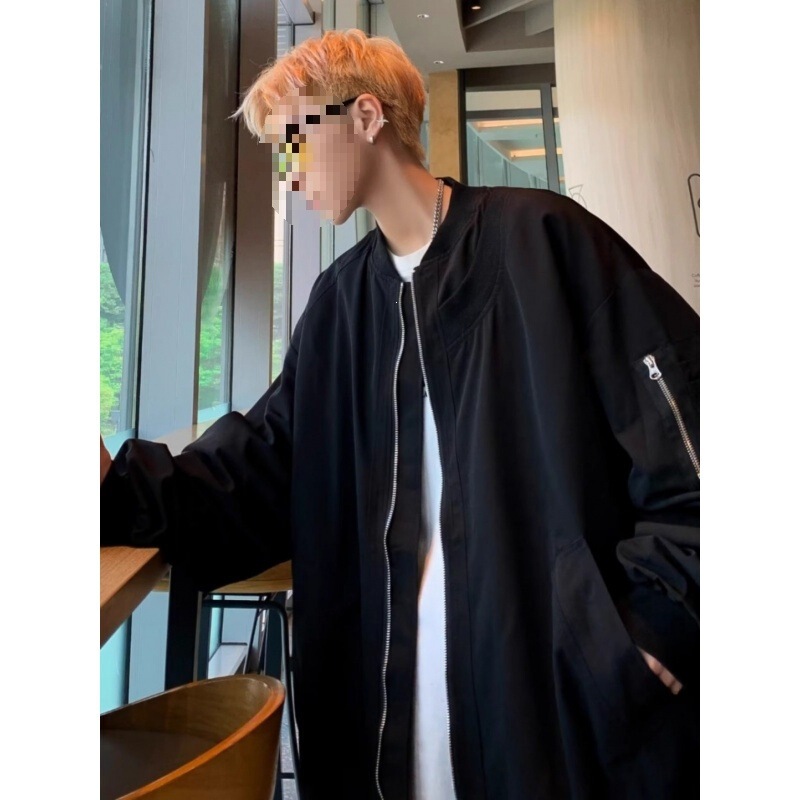 Black pilot jacket, men's summer style, cityboy aesthetic, American streetwear, baseball jacket, workwear top, loose fit