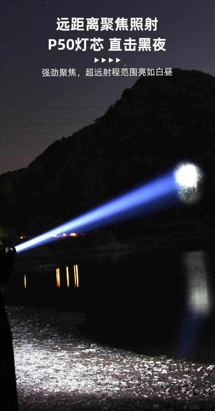 Multi-function flashlight rechargeable portable intelligent digital explosive volume long-shot zoom USB super bright flashlight
