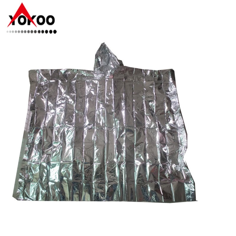Silver Aluminum-Coated Disposable Thermal Poncho for Outdoor Disaster Relief and Anti-Hyperthermia, Disposable Raincoat Foil Poncho