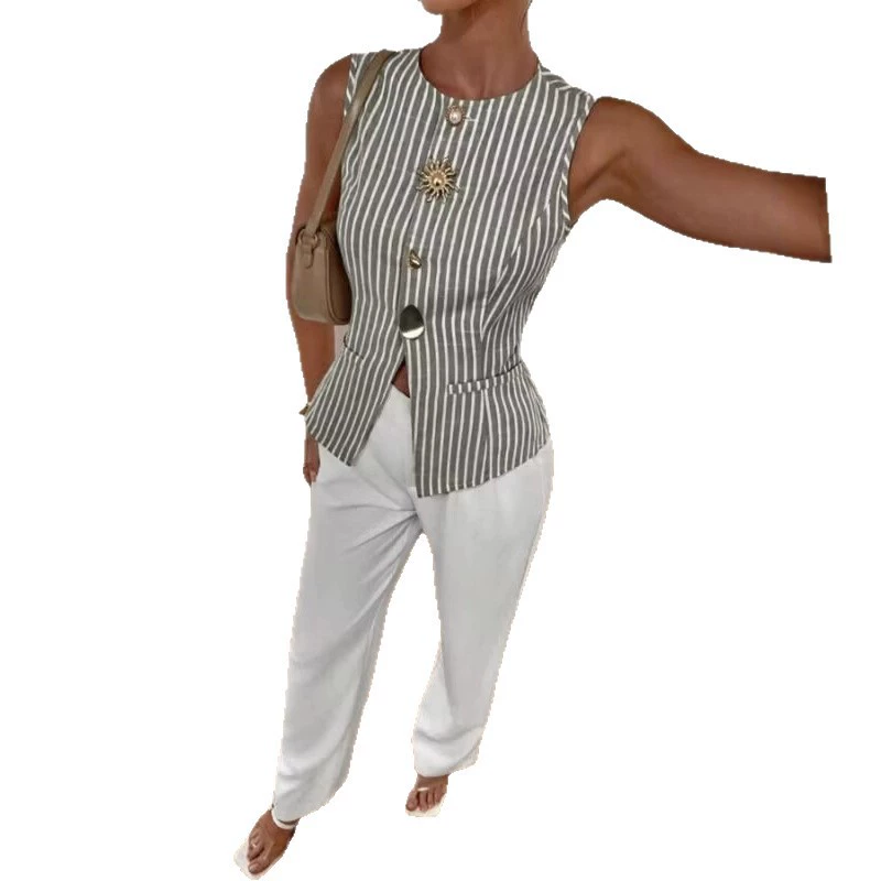 Летний модный жилет с круглым воротом, европейский стиль, Slim-fit