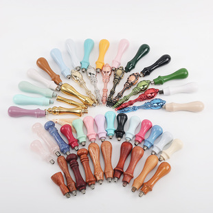 Fire paint seal handle macaron color sealing wax metal handle European-style wooden hand account peripheral Roman column handle