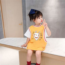 女童夏裝假兩件連衣裙新款中小童洋氣韓版女孩時髦圓領恤裙