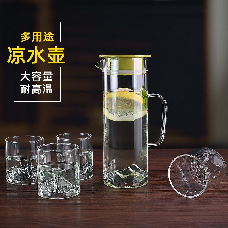 Simple vidrio botella de agua fría taza traje de alta temperatura resistente tetera gran capacidad hogar sala de estar apertura regalo agua conjunto