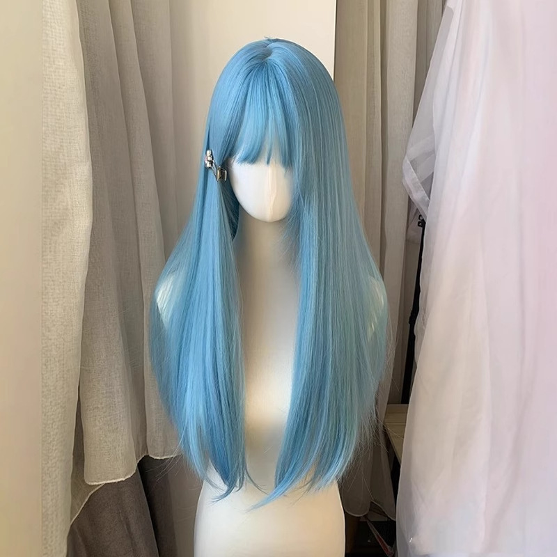 Wig for Women with Bangs, Long Straight Hair, Sea Salt Blue, Same Style as Shao Luo, White, Fashionable and Natural, Full Headgear Wig for Women with Bangs, Long Straight Hair, Sea Salt Blue, Same Style as Shao Luo, White, Fashionable and Natural, Full Headgear